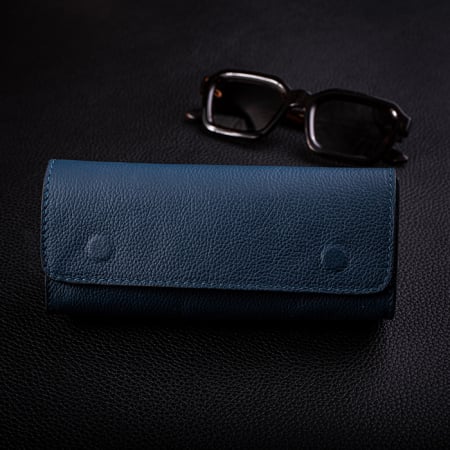Travel - Etui ochelari, piele naturală, închidere cu magnet, albastru