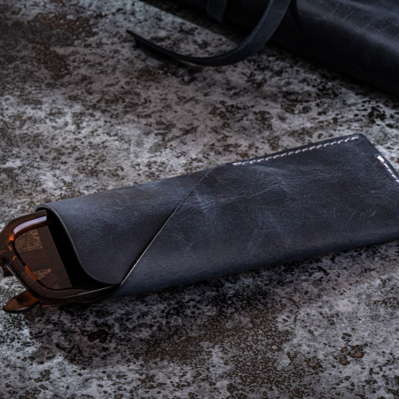 Etui ochelari Vintage II, piele naturală, albastru [2]