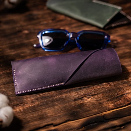 Travel - Etui ochelari Vintage II, piele naturală, mov