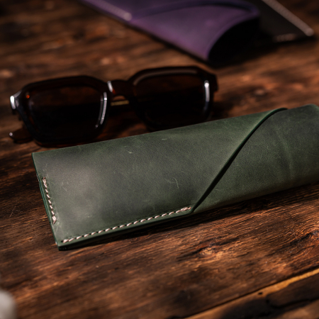 Travel - Etui ochelari Vintage II, piele naturală, verde