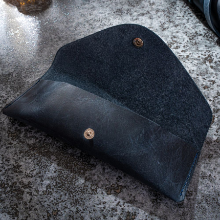 Etui ochelari Vintage, piele naturală, închidere cu capsă, albastru [1]