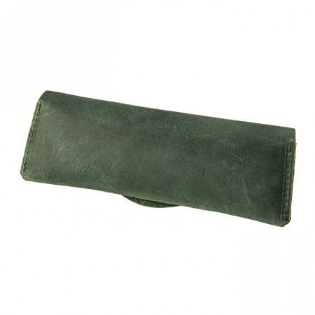 Etui ochelari Vintage, piele naturală, închidere cu capsă, verde [5]