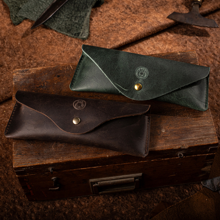 Etui ochelari Vintage, piele naturală, închidere cu capsă, verde [1]