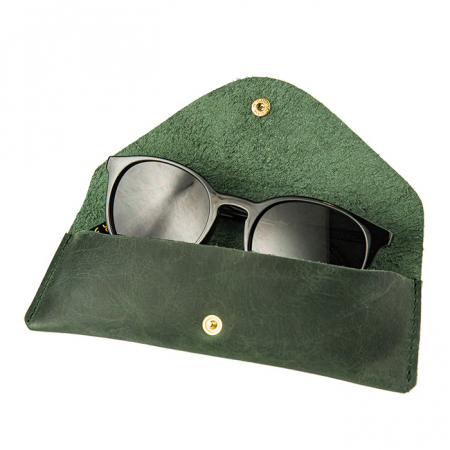 Etui ochelari Vintage, piele naturală, închidere cu capsă, verde [3]