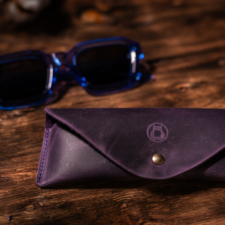 Etui ochelari Vintage, piele naturală, închidere cu capsă, mov [1]