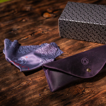 Etui ochelari Vintage, piele naturală, închidere cu capsă, mov [2]