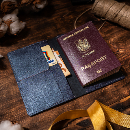 Port pașaport Country, piele naturală, albastru perlat [2]