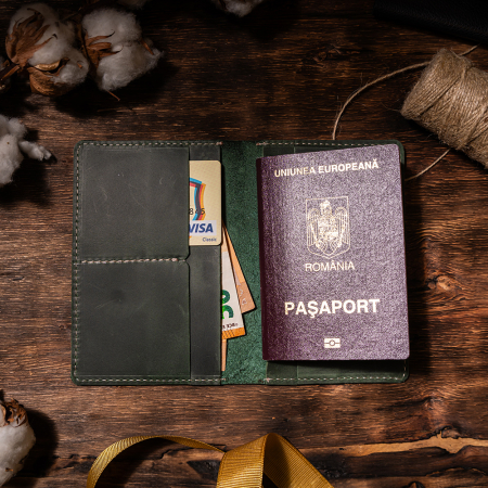 Port pașaport Vintage, piele naturală, verde [1]