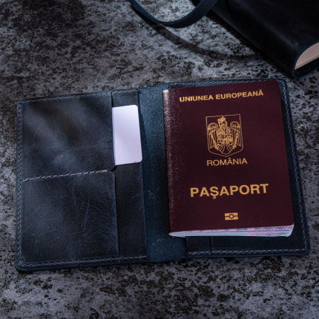 Port pașaport Vintage, piele naturală, albastru [1]