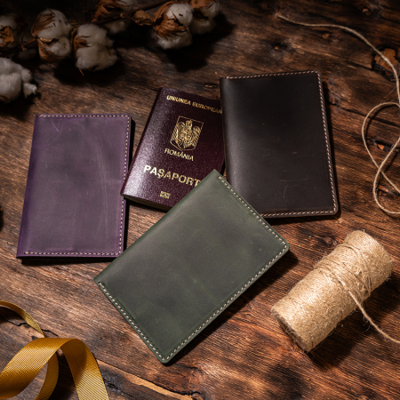 Port pașaport Vintage, piele naturală, mov [4]