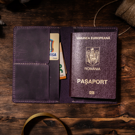 Port pașaport Vintage, piele naturală, mov [1]