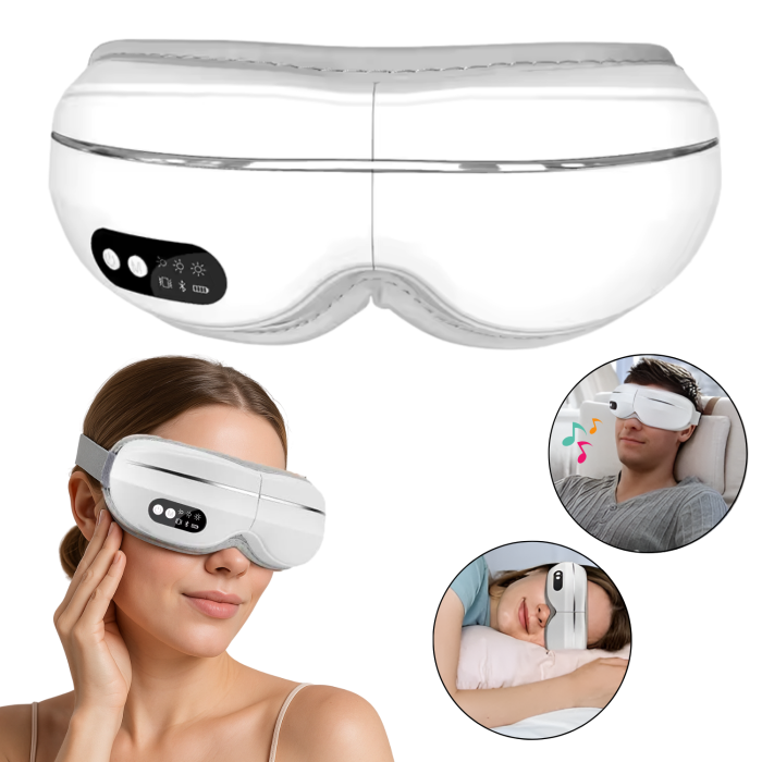 Aparat de masaj electric pentru ochi, Cuantis, 1000mah, autonomie extinsa, compresie caldura si vibratii, control prin telefon, muzica wireless, alb [1]