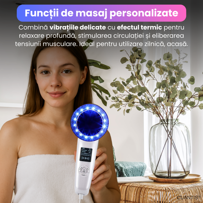 Aparat masaj EMS 6 in 1, CUANTIS, ultrasunete 1MHz, microcurent, infrarosu, LED 6 culori, ioni negativi, tonifiere, hidratare si sculptare corporala, alb [4]