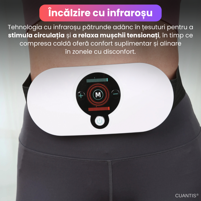 Centura EMS cu masaj si incalzire infrarosu, CUANTIS, 5 moduri, 18 niveluri intensitate, baterie reincarcabila 1200 mAh, pentru abdomen, talie, coapse, relaxare si tonifiere, portabila, alb [4]