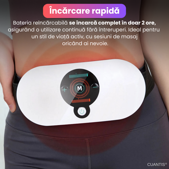 Centura EMS cu masaj si incalzire infrarosu, CUANTIS, 5 moduri, 18 niveluri intensitate, baterie reincarcabila 1200 mAh, pentru abdomen, talie, coapse, relaxare si tonifiere, portabila, alb [6]