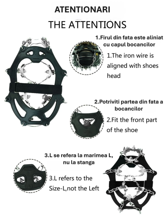 Crampoane montane 26 colti, inox ranforsat, TPE durabil, set marime L, geanta de transport inclusa [8]