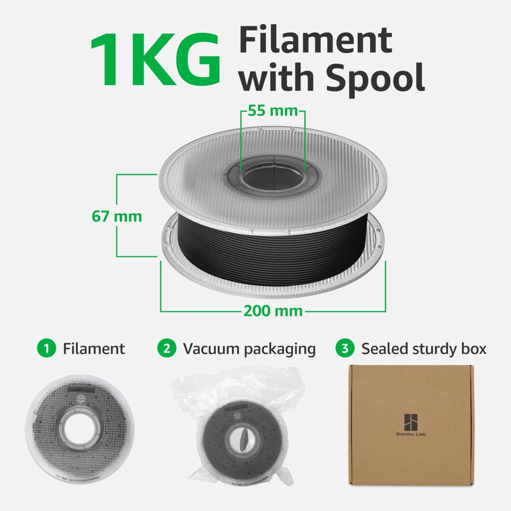 Filament 3D Bambu Lab PLA 1.75 mm – Negru, Biodegradabil, cu Bobină Reutilizabilă [5]
