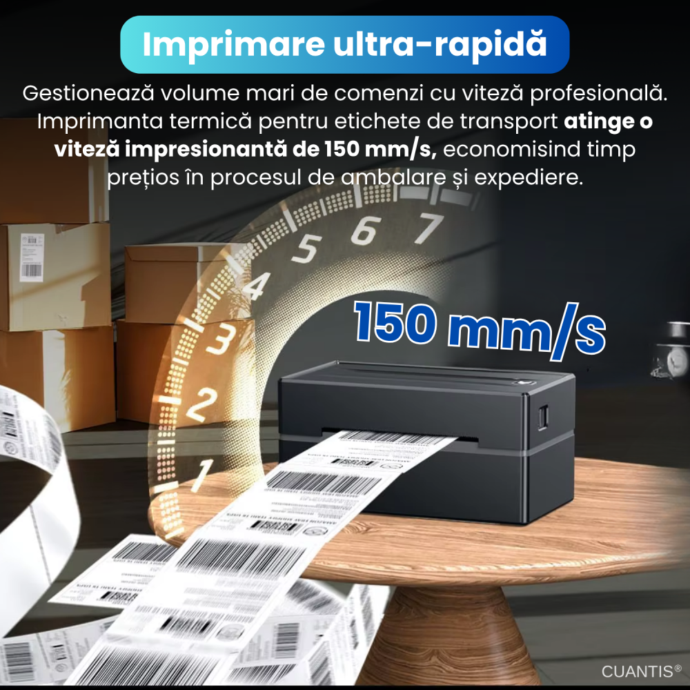 Imprimantă Termică CUANTIS 4x6, 203 DPI, Bluetooth & USB, Etichete A6 AWB [3]