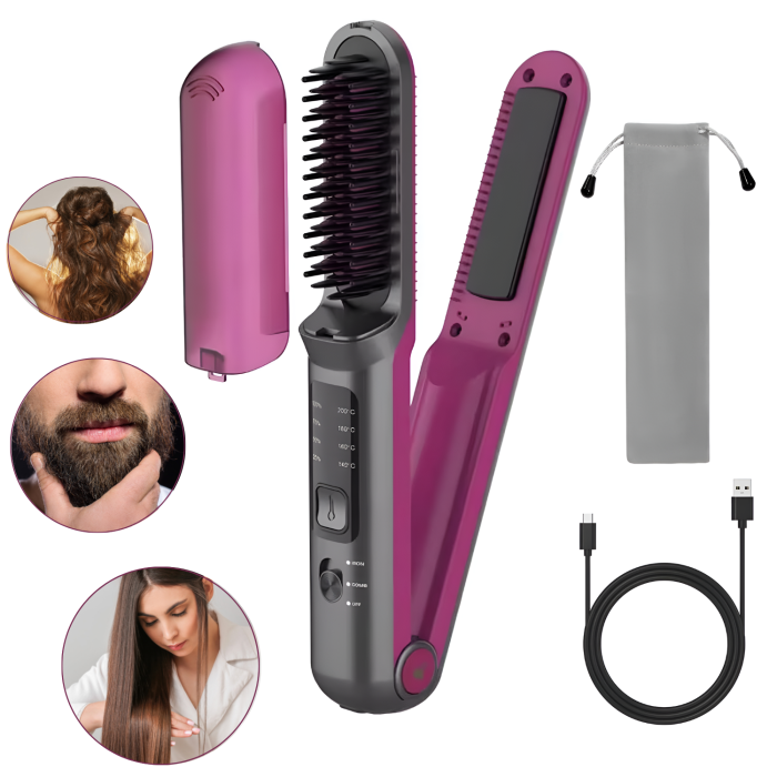 Placa de Par Combo Portabila cu Piaptan Electric Integrat, 4 Moduri de Functionare, Temperatura Reglabila, Acumulator 4800mAh USB Tip-C, Incalzire Rapida, Folie Anti-Frigere si Buton de Siguranta [1]