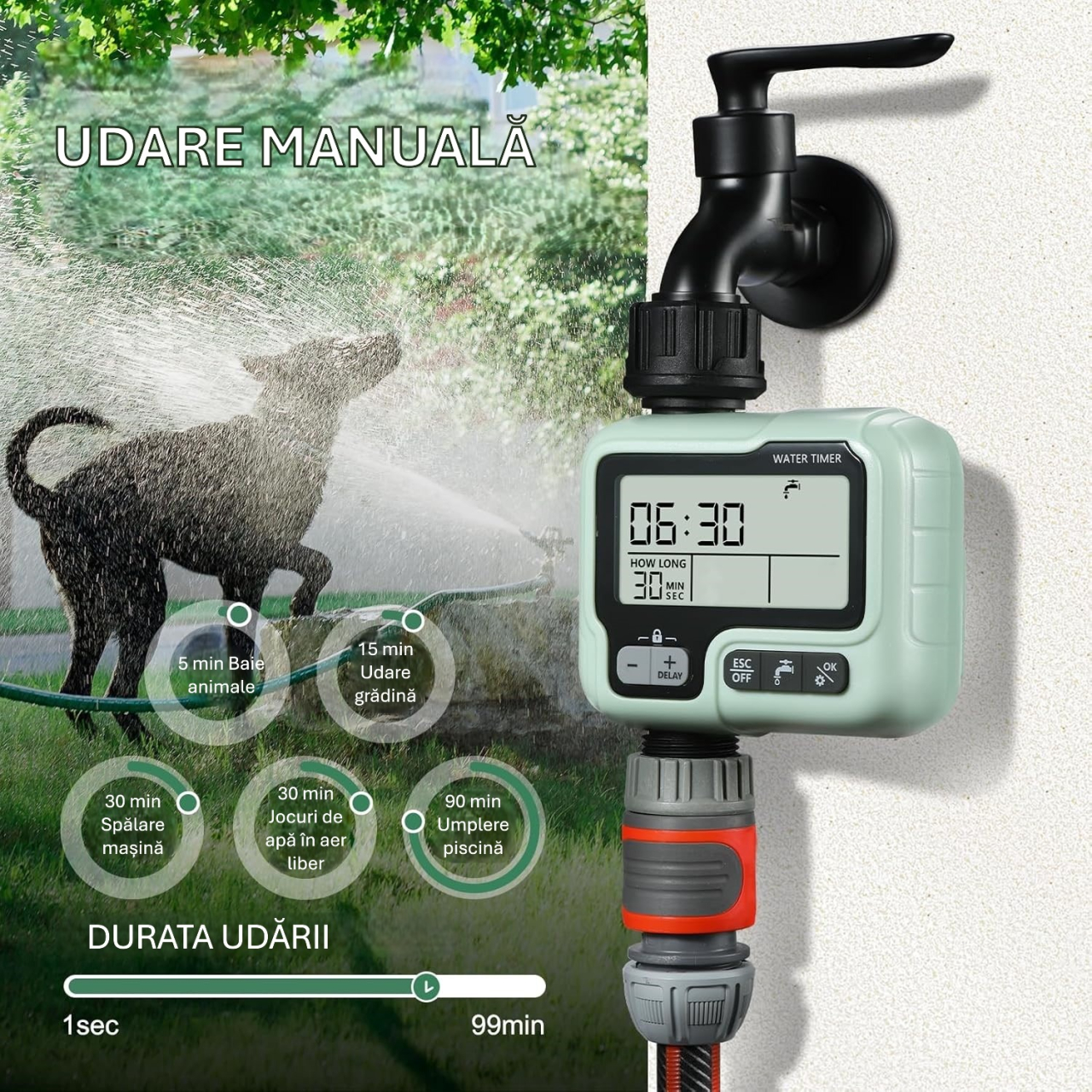 Programator irigare automat 1 zona CUANTIS, Ecran Rezistent la Apa IPX5, Programare Inteligenta, Instalare Rapida, Economie de Apa, Functii Avansate: Intarziere in timpul ploii, Blocare pentru copii,  [5]