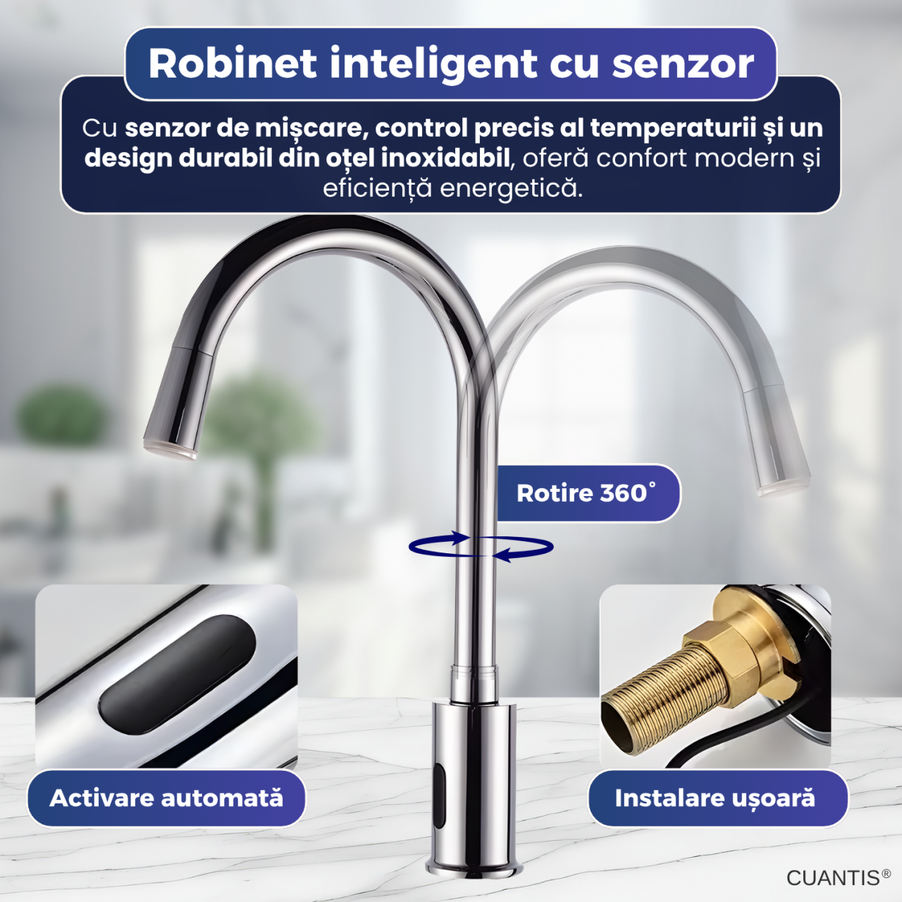 Robinet inteligent cu senzor infraroșu, oțel inoxidabil, cap rotativ 360°, aerator fagure [2]