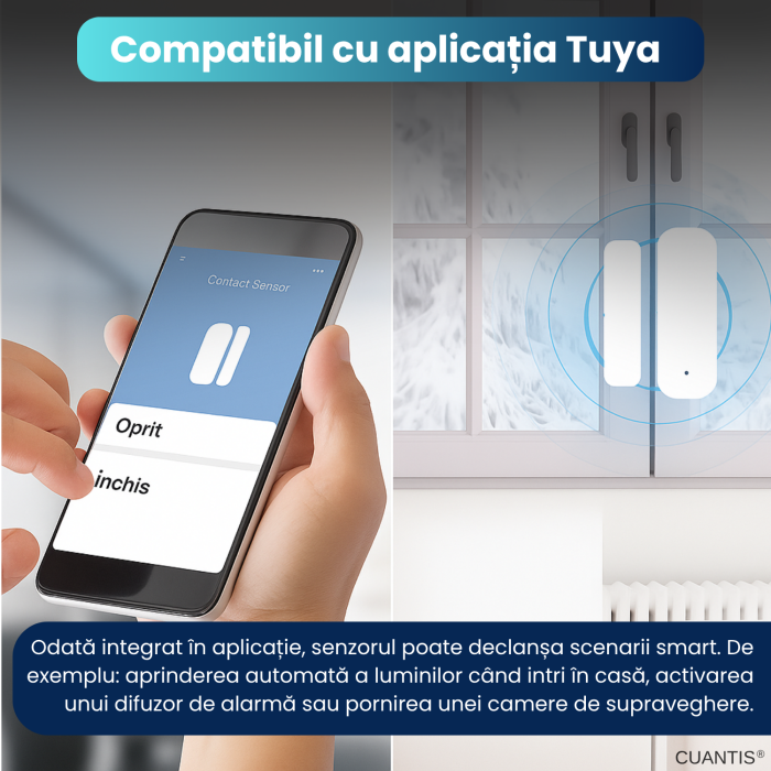 Senzor inteligent uși și ferestre WiFi Tuya – detectare deschidere, notificări instant, securizare locuință [6]