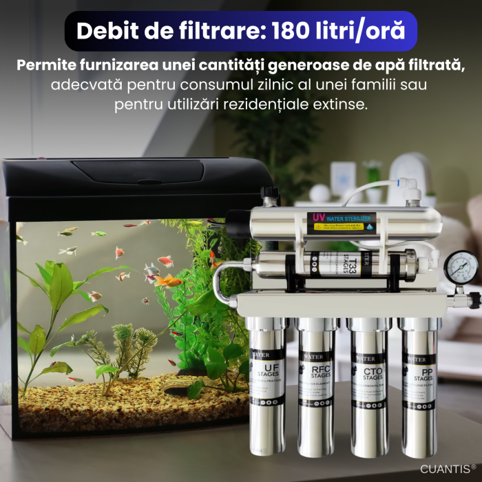 Sistem filtrare apa 6 etape, CUANTIS, debit 180L/h, otel inoxidabil 304, filtre PP, carbon activ, rasina, ultrafiltrare, carbon final, UV, pentru uz rezidential si comercial [4]