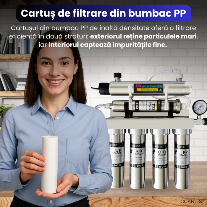 Sistem filtrare apa 6 etape, CUANTIS, debit 180L/h, otel inoxidabil 304, filtre PP, carbon activ, rasina, ultrafiltrare, carbon final, UV, pentru uz rezidential si comercial [5]