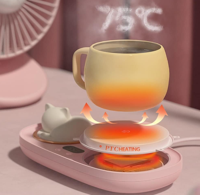 Suport inteligent încălzire cană, 3 trepte temperatură, LED pisicuță, 20W [6]