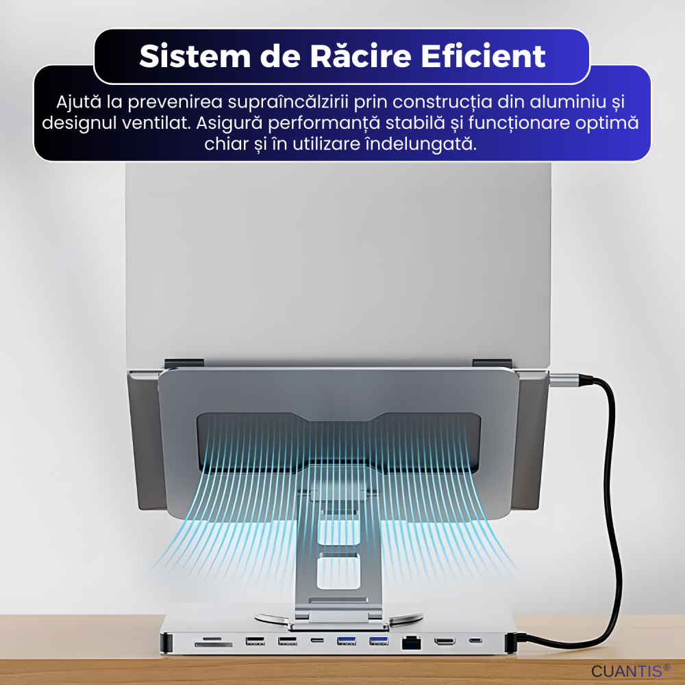 Suport premium din aluminiu cu stație de conectare integrată – reglabil, ergonomic, 4K [6]