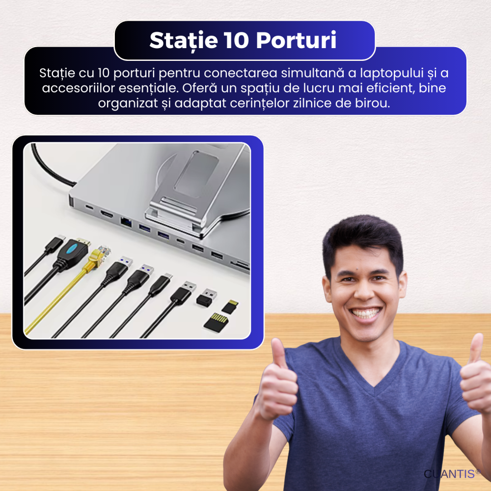 Suport premium din aluminiu cu stație de conectare integrată – reglabil, ergonomic, 4K [5]