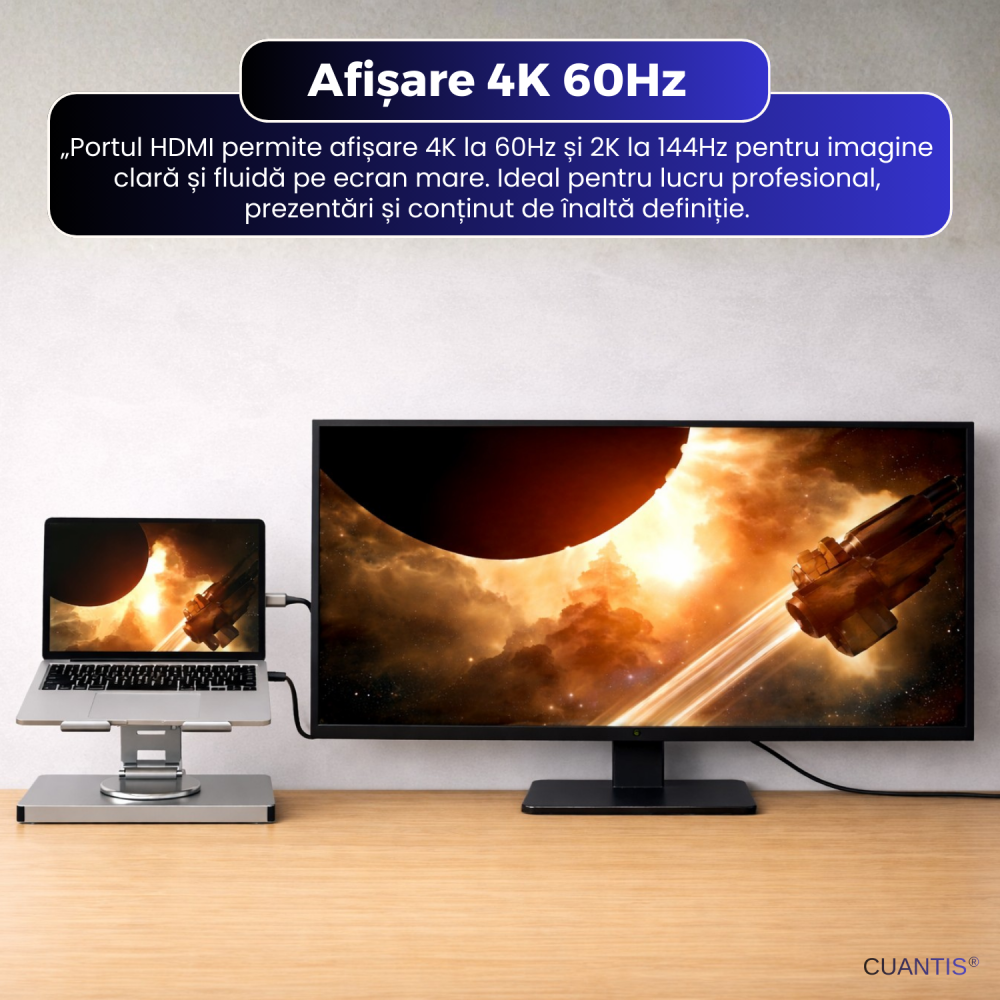 Suport premium din aluminiu cu stație de conectare integrată – reglabil, ergonomic, 4K [7]
