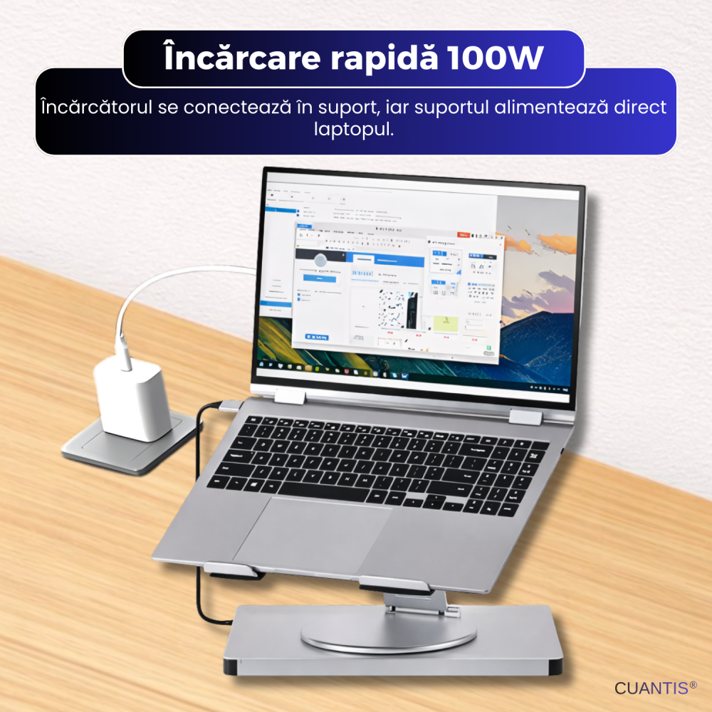 Suport premium din aluminiu cu stație de conectare integrată – reglabil, ergonomic, 4K [3]