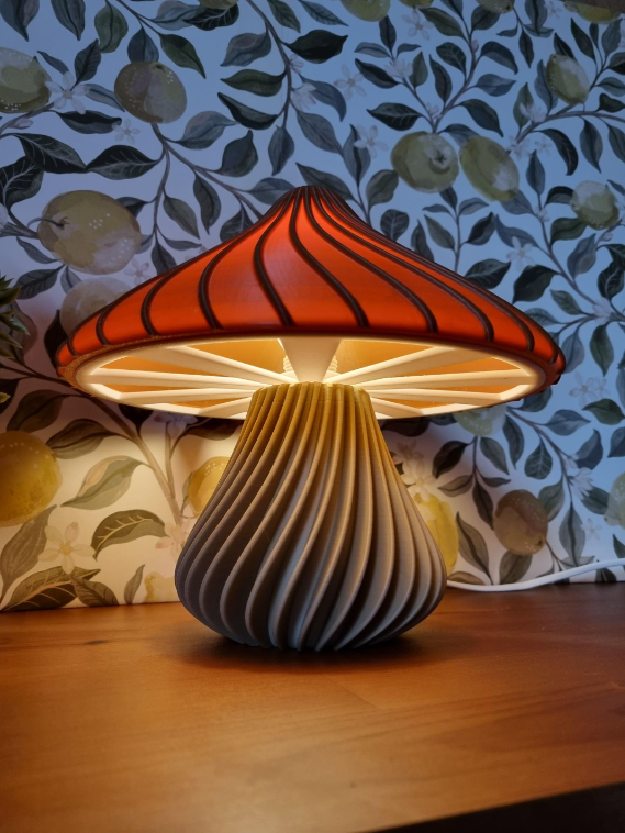 Veioză decorativă Cuantis tip ciupercă printată 3D, lampă de masă cu lumină ambientală caldă, H 23 cm [3]