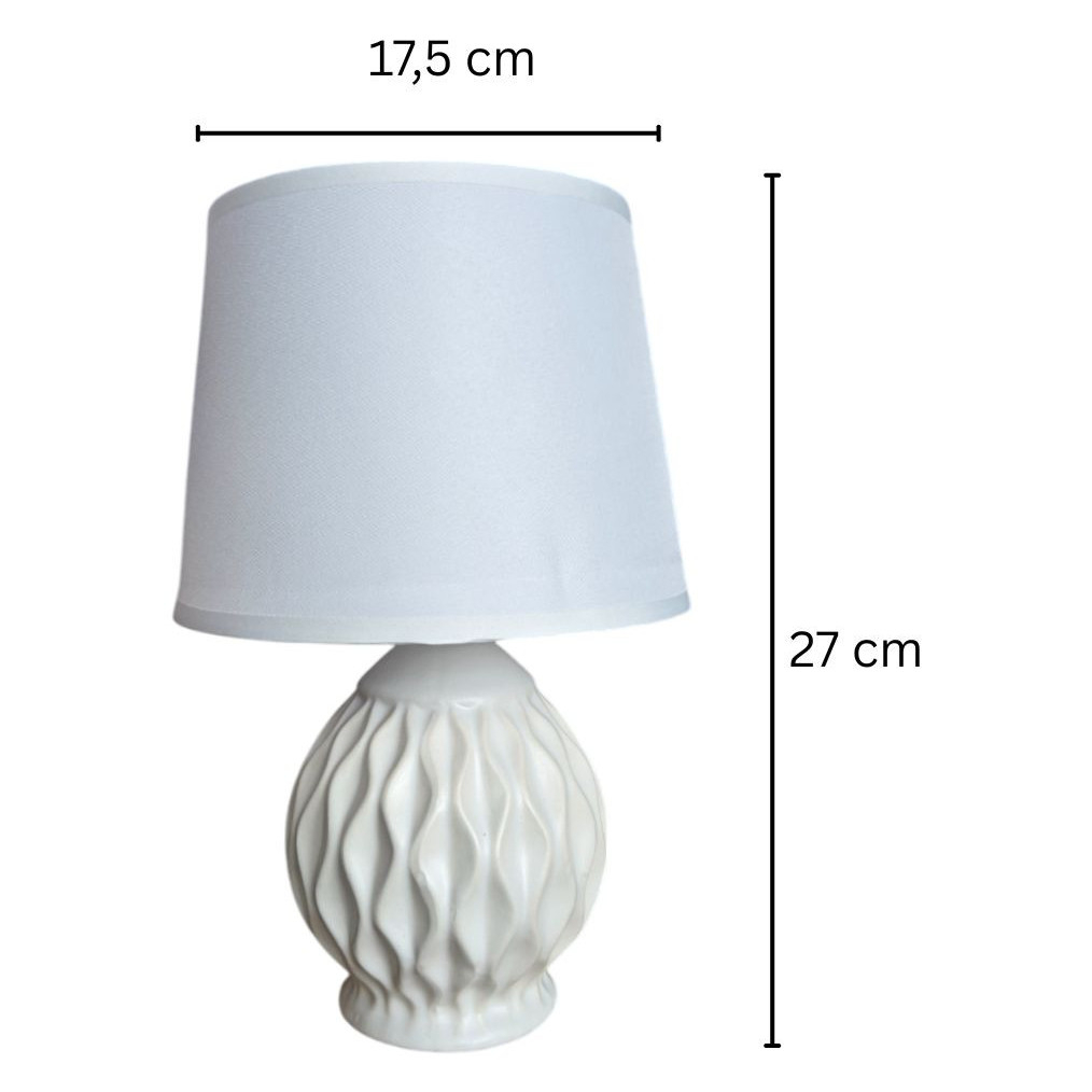 Veioza decorativa din ceramica cu design texturat, culoare alba, abajur conic din material textil pentru lumina difuza, compatibila cu bec E14, cablu de alimentare 1.2 m, ideala pentru dormitor, livin [3]