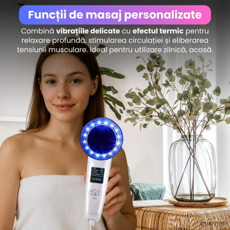 Aparat masaj EMS 6 in 1, CUANTIS, ultrasunete 1MHz, microcurent, infrarosu, LED 6 culori, ioni negativi, tonifiere, hidratare si sculptare corporala, alb [3]