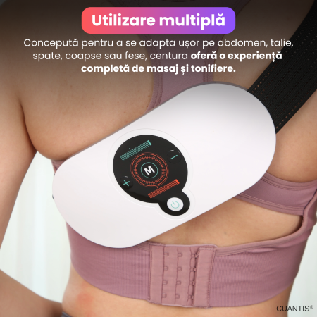 Centura EMS cu masaj si incalzire infrarosu, CUANTIS, 5 moduri, 18 niveluri intensitate, baterie reincarcabila 1200 mAh, pentru abdomen, talie, coapse, relaxare si tonifiere, portabila, alb [4]
