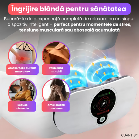 Centura EMS cu masaj si incalzire infrarosu, CUANTIS, 5 moduri, 18 niveluri intensitate, baterie reincarcabila 1200 mAh, pentru abdomen, talie, coapse, relaxare si tonifiere, portabila, alb [6]