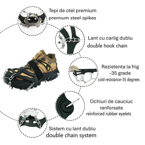 Crampoane montane 26 colti, inox ranforsat, marime L, geanta de transport inclusa, aderenta optima pe zapada si gheata [5]