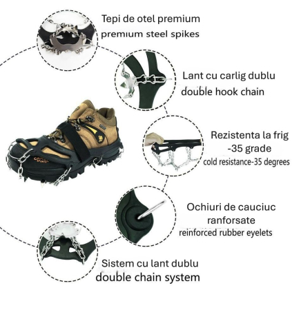 Crampoane montane 26 colti, inox ranforsat, TPE durabil, marimi M, geanta de transport inclusa [3]