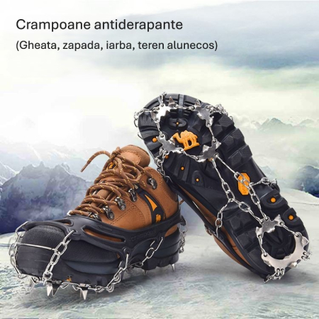 Crampoane montane 26 colti, inox ranforsat, TPE durabil, set marime L, geanta de transport inclusa [1]