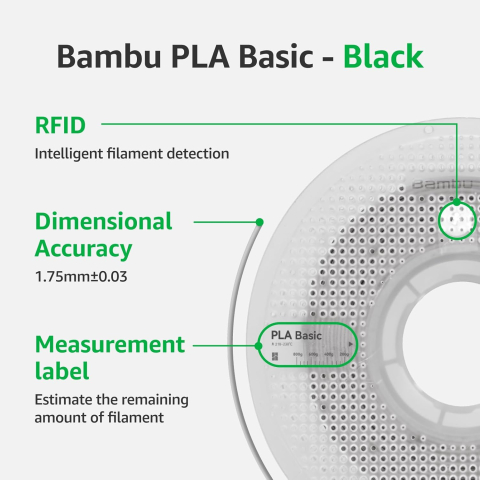 Filament 3D Bambu Lab PLA 1.75 mm – Negru, Biodegradabil, cu Bobină Reutilizabilă [1]