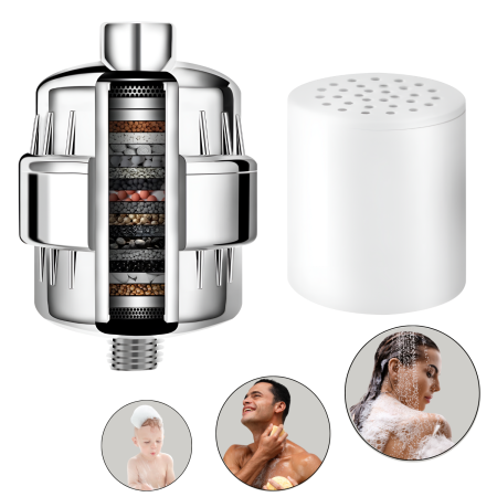 Sisteme de filtrare instalatii - Filtru de duș 25 etape purificare, Vitamina C, KDF-55, carbon activ, compatibil universal