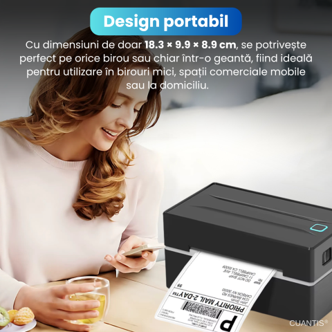 Imprimantă Termică CUANTIS 4x6, 203 DPI, Bluetooth & USB, Etichete A6 AWB [5]