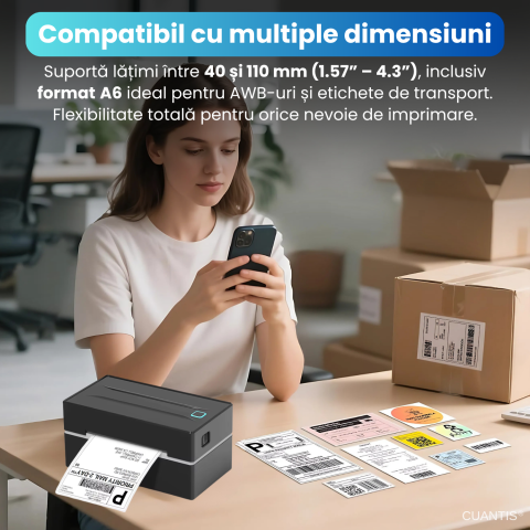 Imprimantă Termică CUANTIS 4x6, 203 DPI, Bluetooth & USB, Etichete A6 AWB [3]
