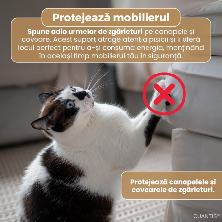 Placa de zgariat pentru pisici, CUANTIS, carton ondulat durabil, cu jucarie bila, design ergonomic in forma de L, eco-friendly, rezistenta si stabila, 60 × 40 × 25 cm, bej [2]