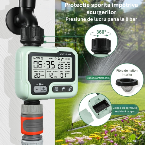 Programator irigare automat 1 zona CUANTIS, Ecran Rezistent la Apa IPX5, Programare Inteligenta, Instalare Rapida, Economie de Apa, Functii Avansate: Intarziere in timpul ploii, Blocare pentru copii,  [1]