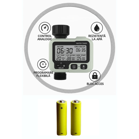 Programatoare stropire - Programator irigare automat 1 zona CUANTIS, Ecran Rezistent la Apa IPX5, Programare Inteligenta, Instalare Rapida, Economie de Apa, Functii Avansate: Intarziere in timpul ploii, Blocare pentru copii, 