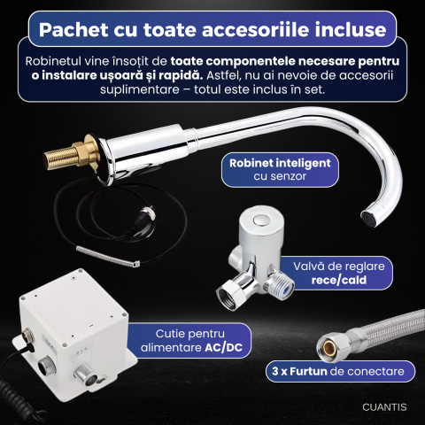 Robinet inteligent cu senzor infraroșu, oțel inoxidabil, cap rotativ 360°, aerator fagure [5]