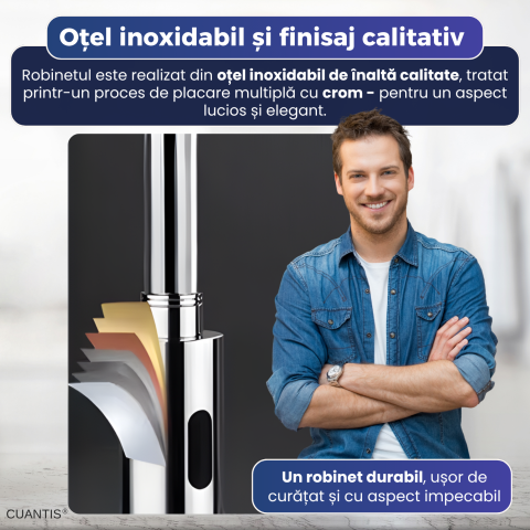 Robinet inteligent cu senzor infraroșu, oțel inoxidabil, cap rotativ 360°, aerator fagure [4]